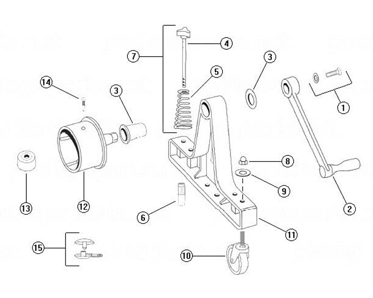 Rocky's Reel Systems #3 Portable Residential Reel System | End System Only With 4" Hubs | 305 Parts Schematic
