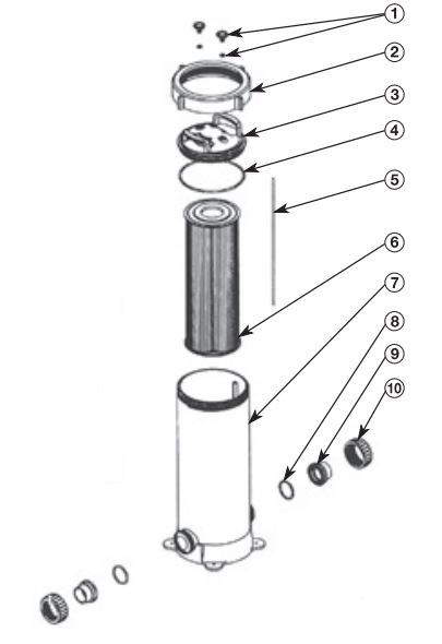 Waterco Trimline CC75 Cartridge Filter | 75 Sq. Ft. 28 GPM | 21475A | 21475NA Parts Schematic