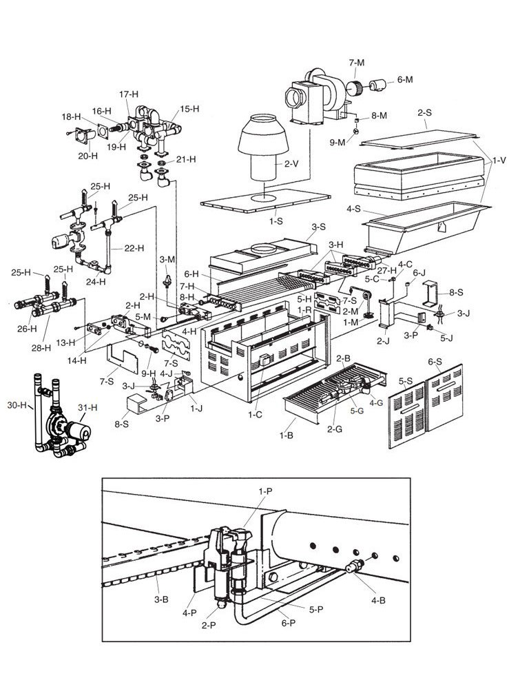 Raypak Raytherm P-1125 #48 Commercial Indoor Swimming Pool Heater with Unitherm Governor | Natural Gas 1,124,700 BTUH | 001347 Parts Schematic