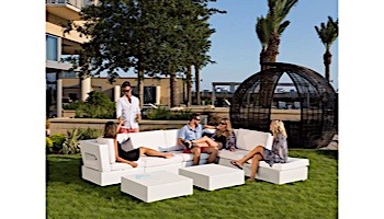 Ledge Lounger Signature Collection Sectional | Ottoman Piece White Base | Mediterranean Blue Standard Fabric Cushion | LL-SG-S-O-SET-W-STD-4652
