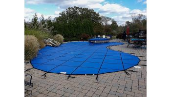 Merlin 10-Year Solid Safety Cover with Drain Panel | Rectangle 16' x 32' | 4' x 8' Center End Step | Blue | 10W-X-BU