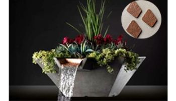 Slick Rock Concrete 22" Square Cascade Water Bowl + Planter | Adobe | Stainless Steel Scupper | KCC22SSCSS-ADOBE