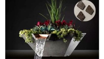 Slick Rock Concrete 22_quot; Square Cascade Water Bowl + Planter | Coal Gray | Stainless Steel Scupper | KCC22SSCSS-COALGRAY