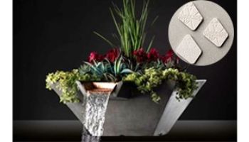 Slick Rock Concrete 22_quot; Square Cascade Water Bowl + Planter | Great White | Stainless Steel Scupper | KCC22SSCSS-GREATWHITE
