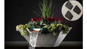 Slick Rock Concrete 22_quot; Square Cascade Water Bowl + Planter | Onyx | Stainless Steel Scupper | KCC22SSCSS-ONYX