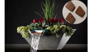 Slick Rock Concrete 22_quot; Square Cascade Water Bowl + Planter | Mahogany | Stainless Steel Scupper | KCC22SSCSS-MAHOGANY