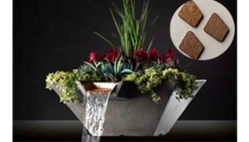 Slick Rock Concrete 22_quot; Square Cascade Water Bowl + Planter | Rust Buff | Stainless Steel Scupper | KCC22SSCSS-RUSTBUFF