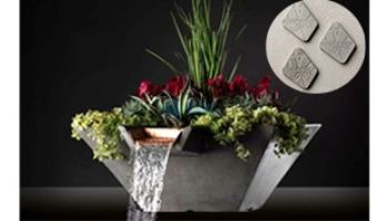 Slick Rock Concrete 22" Square Cascade Water Bowl + Planter | Rust Buff | Stainless Steel Scupper | KCC22SSCSS-RUSTBUFF