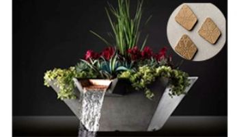 Slick Rock Concrete 22_quot; Square Cascade Water Bowl + Planter | Umber | Stainless Steel Scupper | KCC22SSCSS-UMBER