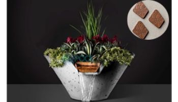 Slick Rock Concrete 22" Conical Cascade Water Bowl + Planter | Adobe | Stainless Steel Scupper | KCC22CSCSS-ADOBE