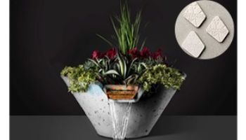 Slick Rock Concrete 22_quot; Conical Cascade Water Bowl + Planter | Great White | Stainless Steel Scupper | KCC22CSCSS-GREATWHITE