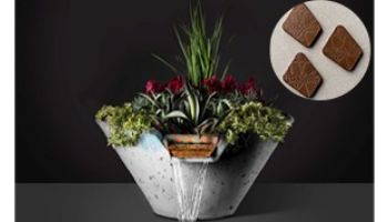 Slick Rock Concrete 22_quot; Conical Cascade Water Bowl + Planter | Mahogany | Stainless Steel Scupper | KCC22CSCSS-MAHOGANY