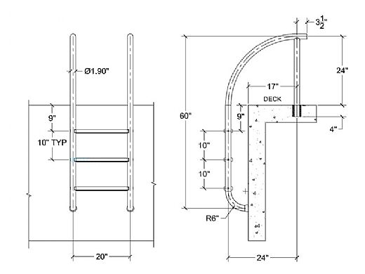 Saftron Triton Series Deck Mounted Ladder White | Pool Supply Unlimited